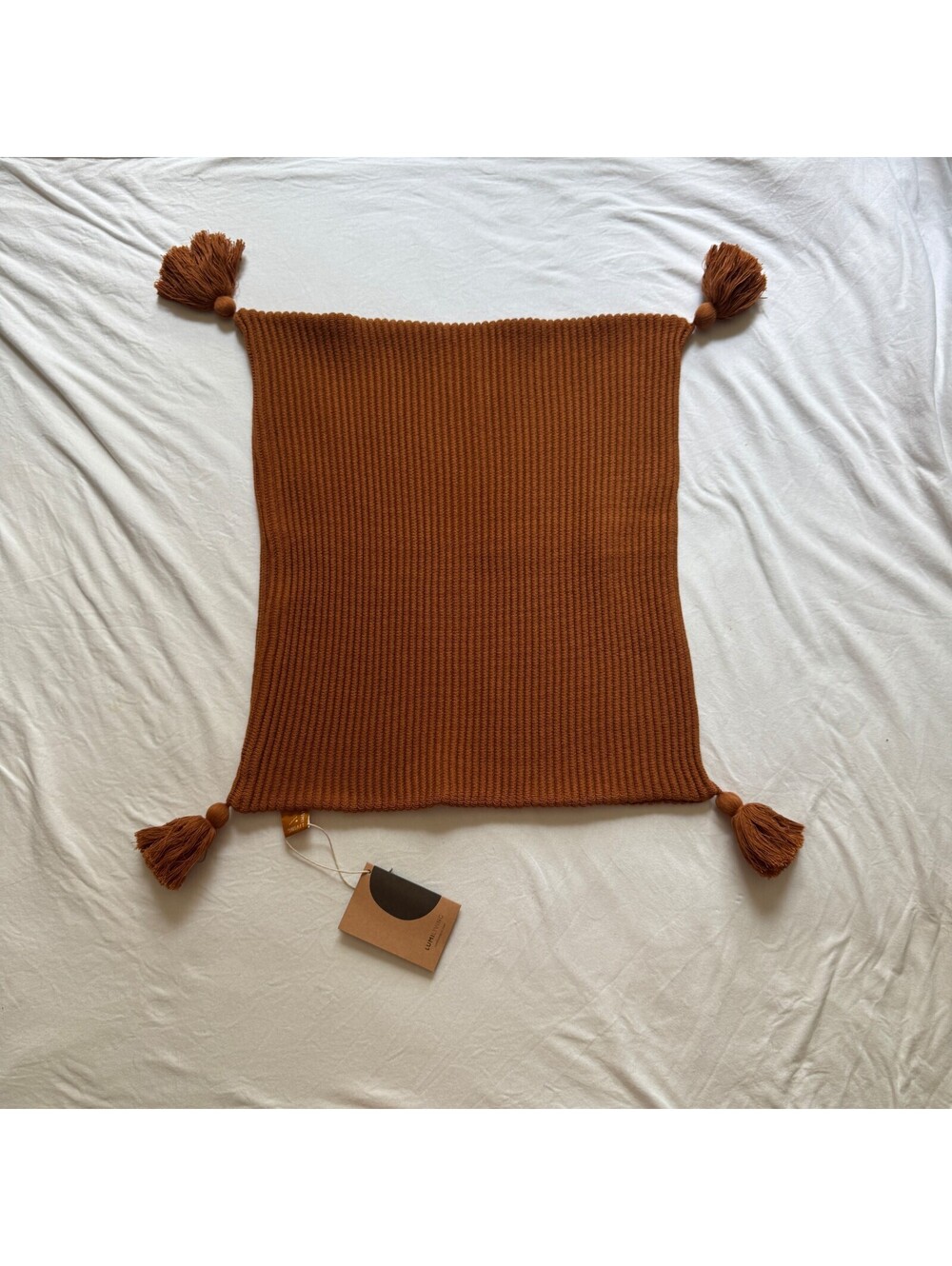Burnt Orange 100% Cotton Textured Rib Knit ThrowPillow Cover Tassels Modern Home